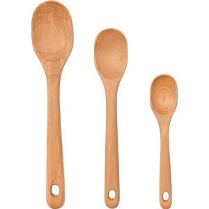 <b>Set</b> <b>of</b> 3 Wooden Spoon <b>Set</b> Smooth Beechwood Utensils Comfort Grip Non Stick Spoons Turner <b>Spatula</b> Skimmer Fork Serving Spoon - Product Image 1