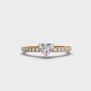 14K Solid Gold Dainty Heart Lab Grown Diamond Solitaire Engagement Ring Pave Set for Romantic Wedding Bridal Party Jewelry - Product Image 5