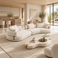 Canapé modulaire incurvé de luxe moderne en crème, assise profonde, en coton et lin, pour grand salon de villa