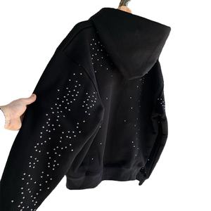 Fabricants de sweats à capuche personnalisés 520 Gsm, poids lourd, streetwear, 100% coton, coupe courte, surdimensionné, pull à strass, hiver, unisexe - Product Image 2