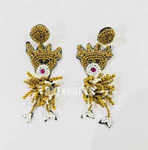 Handmade Women's Fashionable Silver <b>Hoop</b> <b>Earrings</b> Cute Reindeer Head Beaded Winter Festive Holiday Jewelry Christmas Collection - Product Image 4