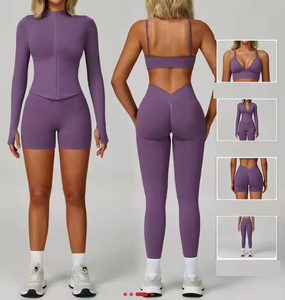 Conjunto de Yoga de 3 Piezas para Mujer, Personalizado, Sin Costuras, de Alta Elasticidad, Secado Rápido, Transpirable, Ropa Deportiva para Correr, Gimnasio, Fitness, Cintura Delantera - Product Image 1