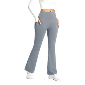 Pantalones Deportivos de Cintura Alta con Cordón, Bolsillos, Pierna Ancha y Corte Acampanado, Ropa Deportiva Completa para Entrenamiento Físico para Mujer - Product Image 1