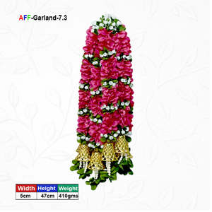 พวงมาลัยดอกไม้ประดิษฐ์พร้อมกระดิ่งสีทอง วัสดุพลาสติก รุ่น AFF-Garland-7.3 ของตกแต่งแขวนในร่ม มีจำหน่ายราคาส่ง - Product Image 1