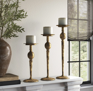 Ensemble de 3 bougeoirs de pilier en métal créatifs simples Offre Spéciale pour la décoration de maison et de mariage bougeoir de pilier de bougie d'or - Product Image 1