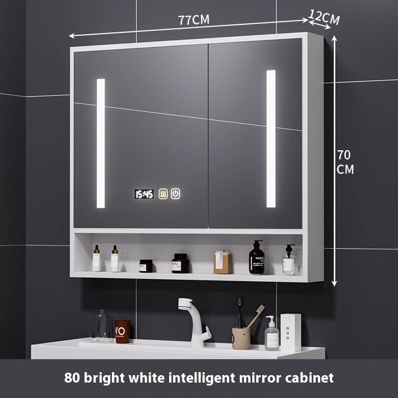 80 Bright Moon White + Oak + gabinete de espejo inteligente