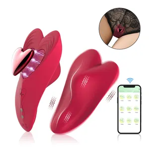 Aplicación en forma de mariposa de corazón Control remoto 9 Modo de vibración Estimulador de clítoris Vibrador de bragas portátil con clip magnético fuerte