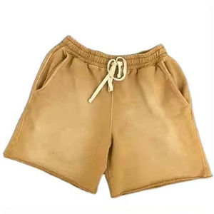 Short de jogging athlétique 100% coton à ourlet brut délavé à l'acide pour hommes, tenue décontractée en éponge pour hommes - Product Image 6