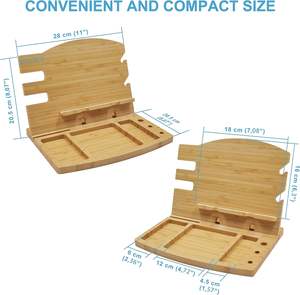 Plateau de station d'accueil de téléphone en bambou deux téléphones portables ou tablettes plateau de fromage en bambou femmes table de chevet organisateur téléphone clé support de montre - Product Image 4