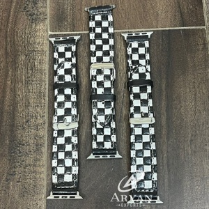 Bracelet Apple Watch en cuir véritable de qualité supérieure, design à damier travaillé à la main, bracelet de remplacement élégant pour hommes et femmes - Product Image 1