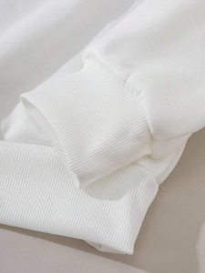 Jersey de lana de algodón blanco con media cremallera, sudadera para mujer, ropa de calle informal de invierno, cuello liso, hombro caído, ajuste relajado - Product Image 3