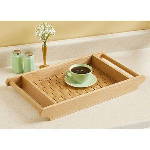 Cliquez sur le service plateau de service en bois rectangulaire de haute qualité pour la nourriture petit déjeuner Dessert plateau en bois d'acacia avec poignée en métal - Product Image 5