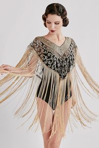 Robe de club de fête brodée par logo élégant avec des brins de perles perlées Cape à paillettes Silhouette droite Décoration naturelle - Product Image 3