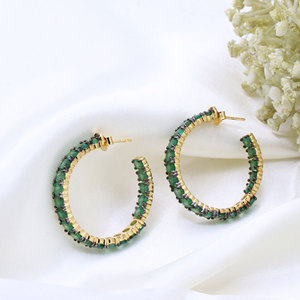 Memoria Jewels Trendy Natural Emerald Gemstone Open <b>Hoops</b> Sterling <b>Silver</b> Gold Plated Earrings GIA Certified High Quality - Product Image 3
