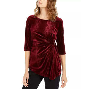 Abito avvolgente da donna Alfani in tinta unita bordeaux con maniche a 3/4 e collo gioiello, taglia media, per l'inverno - Product Image 1