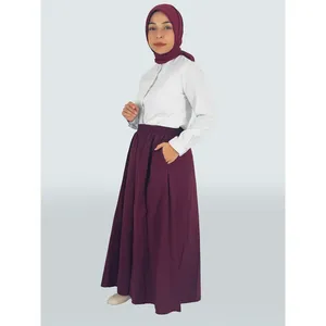 Comfortable Floral Woven Silk and Cotton Poplin Hijab <b>Skirt</b> with <b>Elastic</b> Waistline Digital and Embroidered Print Short Length - Product Image 2