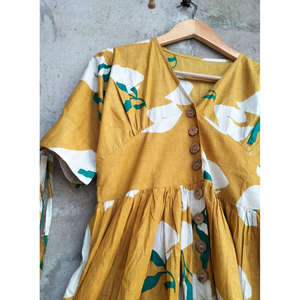 Robe Bohème en Coton à Manches Bouffantes Couleur Marigold pour Femme – Idéale pour les Journées Décontractées et les Fêtes - Product Image 6