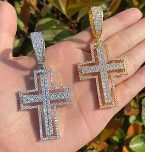 925 <b>Sterling</b> <b>Silver</b> <b>Cross</b> <b>Pendant</b> Necklace Iced MOISSANITE Passes Diamond Tester - Product Image 2