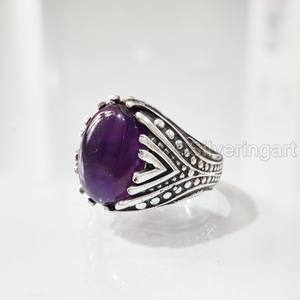 Bague en argent sterling 925 pour homme, avec améthyste naturelle, pierre de naissance de février, toutes tailles, bijoux d'anniversaire arabes, vente en gros - Product Image 2