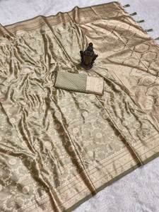 Sari Banarasi en fausse fourrure douce et pure, spécial pour les fêtes de mariage, avec pièce de tissu pour chemisier à coudre, couleur personnalisée, prix de gros, indien - Product Image 4