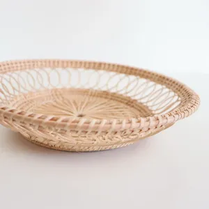 Adjustable <b>Serving</b> <b>Tray</b> Wholesale Natural Rattan <b>Serving</b> <b>Tray</b> Decorative <b>Round</b> <b>Tray</b> for Kitchen and Living Room - Product Image 5