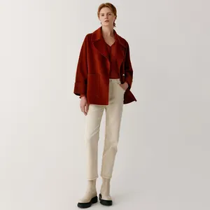 Professional Supplier Woman Clothes Out Wear Office Worker Short Red Pure Coat Wool