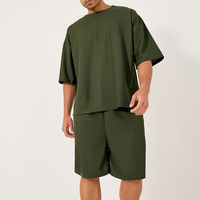 Meilleures ventes d'ensembles d'été 100% coton Logo personnalisé Couleur unie T-shirt à épaules tombantes avec fermeture à cordon Shorts au Pakistan.