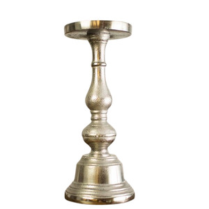 Portavelas de pilar de Metal mediano plateado para decoración de iluminación, mesa de comedor de boda y portavelas hecho a mano decorado para el hogar - Product Image 1