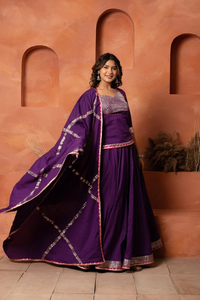 Purple Solid Anarkali Lehenga Set with <b>Cape</b> Style Dupatta Designer Ethnic Wear for Wedding Party Festive Traditional Indian wear - Product Image 2