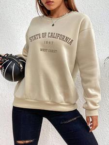 Women's Pullover Sweatshirt 100% Cotton Fleece <b>Long</b> <b>Sleeves</b> <b>Thermal</b> Regular Fit Casual Fashionable <b>Top</b> - Product Image 5