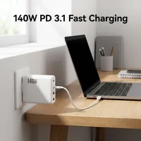 Chargeur mural USB rapide 140W 2C+2A 4 ports avec QC3.0 PD, bloc de charge compact pour ordinateur portable, adaptateur de chargeur USB GaN 140W