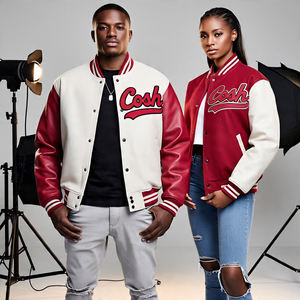 แจ็กเก็ตเบสบอลบอมเบอร์ผู้ชายหนังปักโลโก้ออกแบบได้ตามต้องการสไตล์สตรีทพร้อมโลโก้ด้านหน้า - Product Image 4