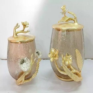 Modern Design Storage Jar For home Kitchenware Accessories <b>White</b> Glass & Aluminium Canister Round storage boxes <b>bins</b> flowers Jar - Product Image 4