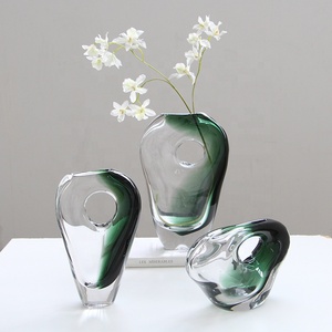 <span class=keywords><strong>Vasi</strong></span> <span class=keywords><strong>in</strong></span> <span class=keywords><strong>Vetro</strong></span> Soffiato a Bocca Verde Smeraldo Trasparente Bixuan con Foro Passante, Anello Scultoreo Apribile, Porta Fiori, Centrotavola per Matrimoni - Product Image 2
