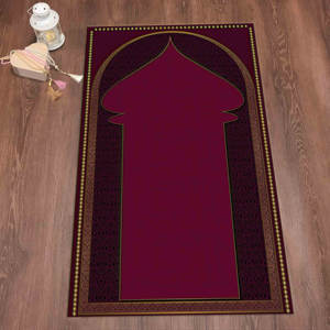 Tapis de prière rose et or : Décoration islamique pour la maison, tapis fin non tissé - Product Image 4