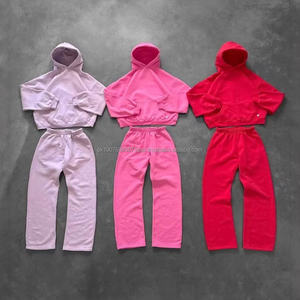 Cropped Hoodie Set Streetwear <b>Tracksuit</b> Essential Fleece 450 Gsm Sweatsuit Set Customize Jogger Heavyweight Casual Autumn - Product Image 5