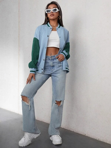 Chaqueta Universitaria de Cuero Personalizada 2025 para Mujer, Chaqueta Corta Transpirable de Forro Polar de Algodón, Chaqueta Universitaria para Mujer - Product Image 4