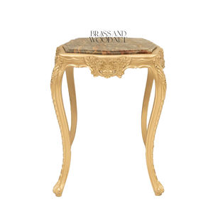 โต๊ะข้างทรงสี่เหลี่ยมหรูหราพร้อมท็อปหินอ่อนธรรมชาติระดับพรีเมียมและฐานลายทองแกะสลักด้วยมืออย่างประณีตสำหรับตกแต่งบ้านสไตล์คลาสสิก - Product Image 2