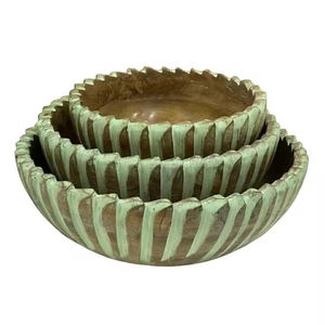 Prix usine fait à la main Wavy Edge Design bol en bois de manguier salade de fruits bol de service ensemble bol décoratif en bois ensemble de 3 pièces - Product Image 2