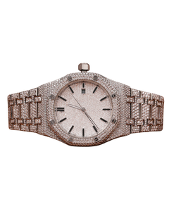 Montre-bracelet pour homme entièrement personnalisée, fabriquée à la main, entièrement sertie de diamants en or blanc, cadran en moissanite VVS, mécanique - Product Image 1