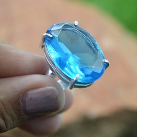 Cuarzo azul 925 Plata Forma ovalada Piedra preciosa natural Anillo de joyería hecho a mano Anillo de plata hecho a mano - Product Image 2