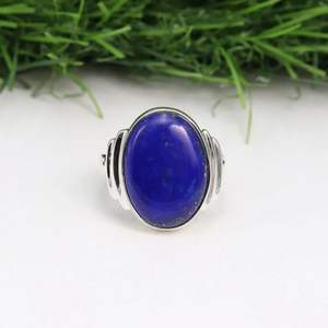 Élégante bague de mariage classique en argent sterling 925 coupe ovale pierre précieuse Lapis Lazuli parfait cadeau de fête d'anniversaire de fiançailles - Product Image 1