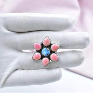 Handmade Pink <b>Conch</b> and Opal Sterling Silver Adjustable <b>Ring</b> - Product Image 1