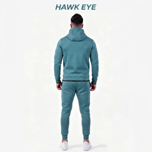 Ensemble de survêtement respirant pour homme Hawk Eye Sports, sweat à capuche en molleton fin 300g, coupe ajustée, avec fermeture boutonnée sur toute la longueur - Product Image 2