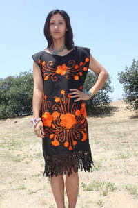 Vestido Bohemio de Talla Grande, Sin Mangas, de Algodón, Corte en A, Ecológico, con Bordado Floral a Mano, Dobladillo con Flecos, Largo hasta la Rodilla, Casual - Product Image 3