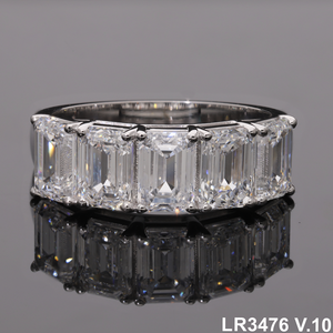 4ct 5 piedra corte esmeralda media eternidad anillo de bodas 14K oro Esmeralda forma compromiso aniversario anillo rodio plateado para fiestas - Product Image 2