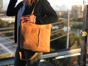 กระเป๋าโท้ทผ้าใบเคลือบแว็กซ์ทนทานพร้อมที่จับหนังงานแฮนด์เมดความจุขนาดใหญ่สำหรับไปโรงเรียนสำนักงาน LCT-0074 - Product Image 6