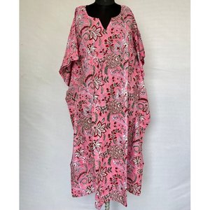 <b>Summer</b> Kimono <b>Kaftan</b> Pure Cotton Indian Block Print Floral Beach Cover Comfortable Maternity Mode ODM Supply - Product Image 4