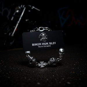 Pulsera de Acero Inoxidable Plateado para Hombre, Diseño de Calavera y Cruz, Modelo SL01, Brazalete Moderno de Vendedor Estadounidense - Product Image 3