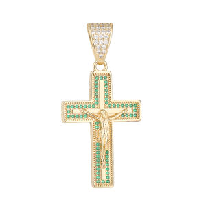 Pendentif Croix Crucifix en Laiton Plaqué Or 14K avec Zircon Cubique, Breloques Religieuses Catholiques pour <span class=keywords><strong>la</strong></span> Fabrication de Bijoux - Product Image 5